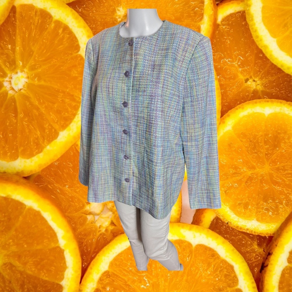 Alfred Dunner Tweed Blazer Pastel Button Front Career‎ Jacket Size 12